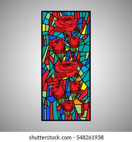 Red rose stained glass decorative pattern colored mosaic