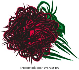 Red rose symbol in grunge style on white for holidays and events. Blossoming rose or saffron for invitation cards, backgrounds and textures, wallpaper, textiles, prints, tattoos, etc.