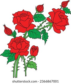 Red Rose with rose tree Vector Illustration