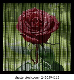 Red Rose Typografy Art, ein Bild besteht aus Schrift mit Buchstaben in verschiedenen Farben.