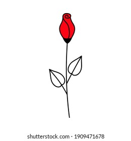 Red Rose. Valentine's Day. Declaration of love. Vector hand drawn illustration. For greeting card, sticker, holiday design, poster, flyer.