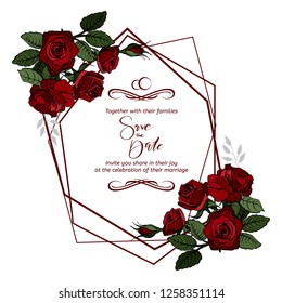 Red Rose vector background for party invitation wedding, invitation holiday. Vector template.