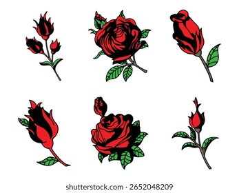 Red Rose Vector Bundle, Colorful Floral Clipart Set