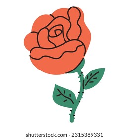 Red rose vector cartoon illustration isolated on a white background.