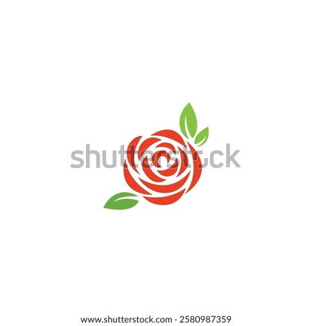 Red rose vector design on white background. Valentine Day rose icon.