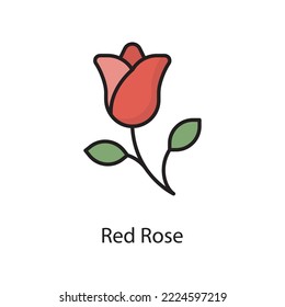 Red Rose Vector Filled Outline Icon Design illustration. Love Symbol on White background EPS 10 File
