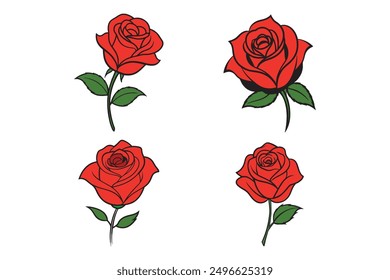 Red rose vector icon set