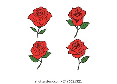 Red rose vector icon set