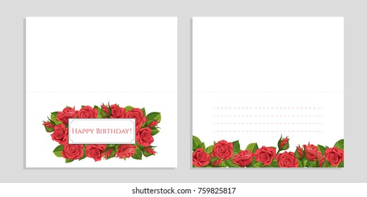 Red rose vector illustration greeting card with frame