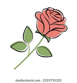 Rosa Roja. Ilustración del vector aislada en fondo blanco