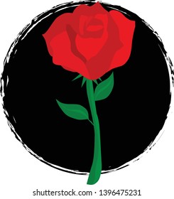 Red rose vector illustration on black circle background