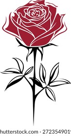  Ilustração de vetor de rosa vermelha sobre fundo branco. Ilustração de vetor de arte de linha de rosa vermelha. Vetor de estilo de tatuagem de rosa vermelha minimalista. Red Rose Floral Logo Design Vetor. 