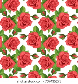 Red rose vector illustration seamless background.
