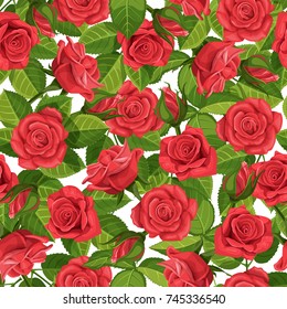 Red rose vector illustration seamless background.