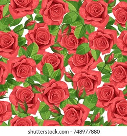 Red rose vector illustration seamless background.