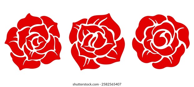 Red Rose vector illustration set, Valentines symbol, Love clip art for Decoration, Hand drawn Flower on White background for decoration on Greeting card, Banner and Web, Editable stock