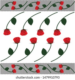 red rose vector pattern on white and gray