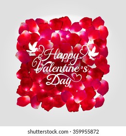 Red rose vector petal square frame isolated on white background. Greeting card Happy Valentines Day. Eps 10