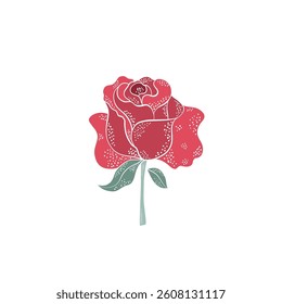 Red rose, in vector technique, isolated, Wild vector flower