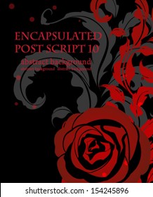 Red rose with vintage ornaments on a black background