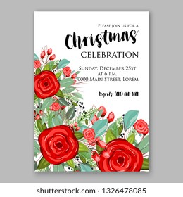 Red Rose Wedding invitation floral vector template