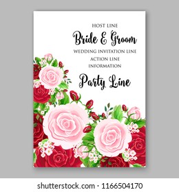Red Rose wedding invitation Garden rose fall oak leaves autumn floral vector background