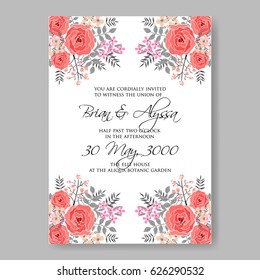 Red rose wedding invitation vector template