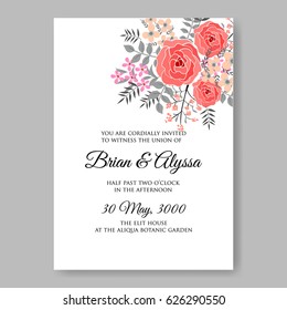 Plantilla vectorial de invitación a boda rosa roja