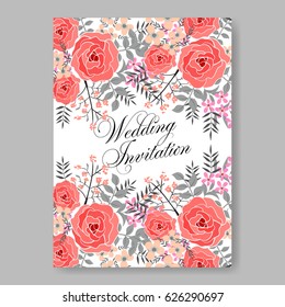 Red rose wedding invitation vector template