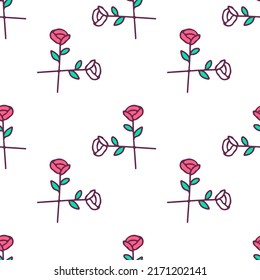Red rose and white rose, illustration for background seamless pattern. Modern vintage, pop art style seamless pattern concept.