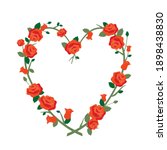Red rose wreath. Vector, white background, isolated.