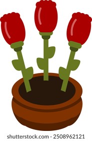 Icono plano de florero de rosebud rojo. Vector EPS editable de estilo de dibujos animados.