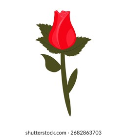 Un rosebud rojo en un tallo Pequeño y simple. Ilustración vectorial sobre fondo blanco.