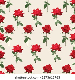 Red roses beautiful flowers iseamless pattern, vector illustration