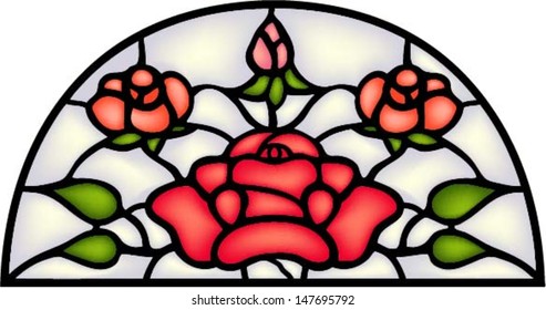 Red roses and bought Stained glass window . 