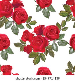 Red roses bouquet seamless pattern vector illustration