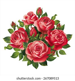 Red Roses Bouquet. Vector Eps 10.