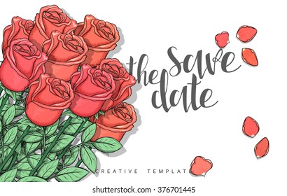Red roses card vector illustration
