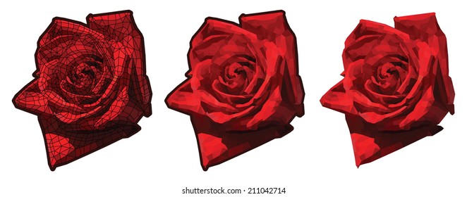 Red roses, collection, polygon design, vector illustration