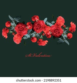 Red roses composition template design. Saint Valentine card.
