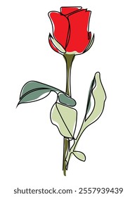 Red roses in continuous line art style. and can be edited later