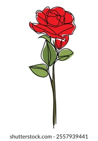 Red roses in continuous line art style. and can be edited later