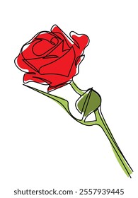 Red roses in continuous line art style. and can be edited later