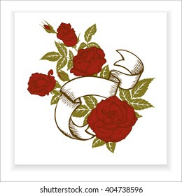 red roses, element for design, invitation template, greetings, postcards, advertising with roses, vector illustration