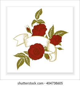 red roses, element for design, invitation template, greetings, postcards, advertising with roses, vector illustration