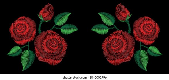 Red Roses Embroidery Design on Black Background