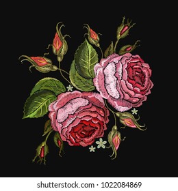 Embroidery Roses Flowers Tshirt Design Beautiful Stock Vector (Royalty ...