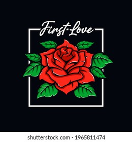 Red roses first love design illustration
