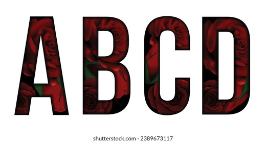 Red roses flower font Alphabet a, b, c, d, text effect. Made of Real rose with Precious paper cut shape of letter. Collection of brilliant roses font for unique decoration in spring concept idea svg