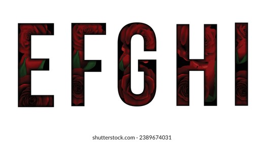 Red roses flower font Alphabet e, f, g, h,i text effect. Made of Real rose with Precious paper cut shape of letter. Collection of brilliant roses font for unique decoration in spring concept idea svg